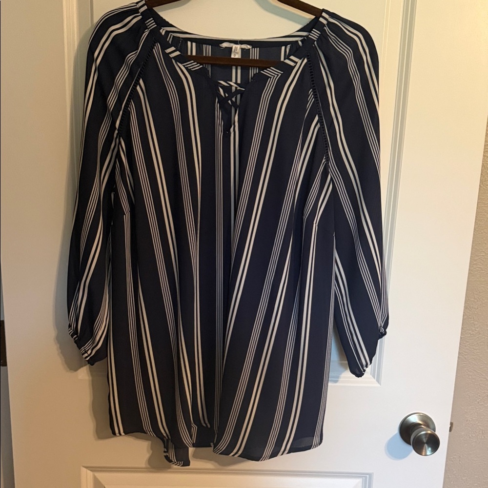 Maurices Navy and White Striped Peasant Tunic